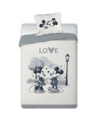 Mickey & Minnie Mouse Grey "Love" Bedding Single Cover & Pillow Duvet cover 