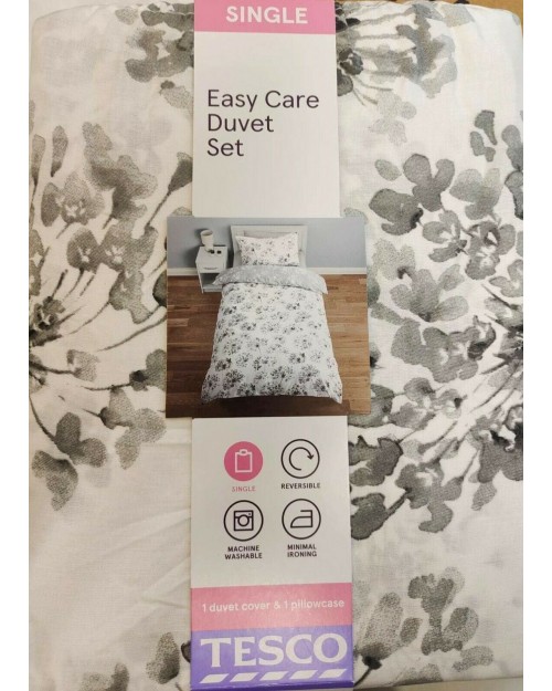 Single bedding Grey Allium Reversible Duvet Set Single Easy Care Bedding Tesco