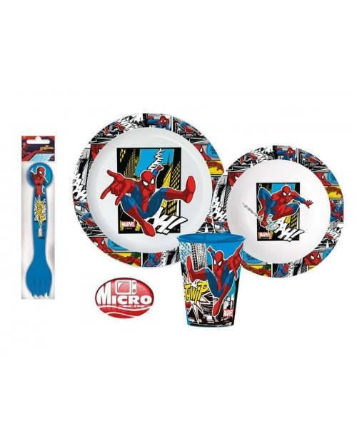 SPIDERMAN CHILDRENS KIDS TODDLERS 5 PC DINNER SET PLATE BOWL CUP SPOON & FORK
