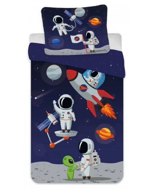 Astronaut Space Rocket Toddler Bedding Set Reversible Pillow & Duvet cover Blue
