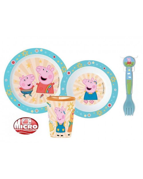 PEPPA PIG PLASTIC DINNER SET PLATE DISH CUP FORK & SPOON 5 PIECES NEW STYLE