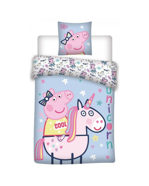 Peppa Pig Unicorn Bedding COTTON Single Reversible Duvet Cover Pillow Bed set 