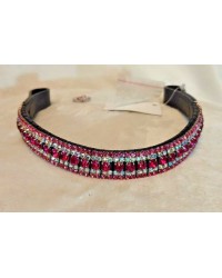 Pink Silver & Cerise 5 row Crystal Browband Black Brown XP Pony cob Full XF (69)