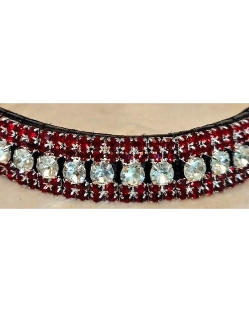 Red & Silver 5 row Crystal Browband Black Brown Pony cob Full Horse (36)